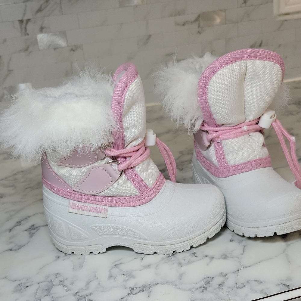 Kids' Winter Boots with Faux Fur Trim - Pink and White